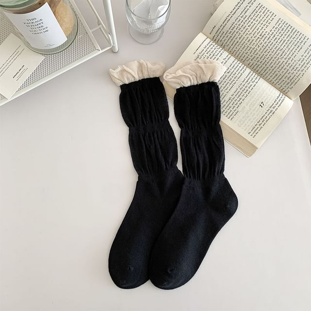 Contrast Frill Trim Mid-Calf Socks SpreePicky