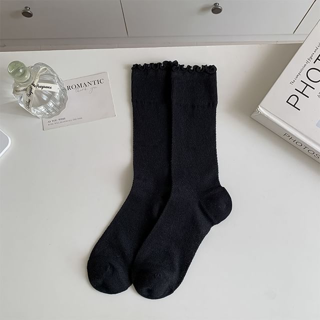 Plain Lettuce Edge Mesh Socks SpreePicky