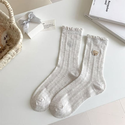 Bear Embroidered Frill Trim Socks SpreePicky