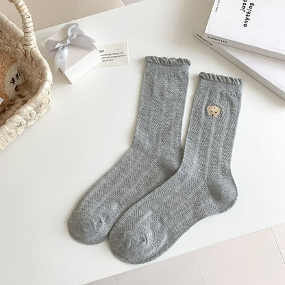 Bear Embroidered Frill Trim Socks SpreePicky