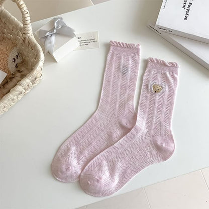 Bear Embroidered Frill Trim Socks SpreePicky