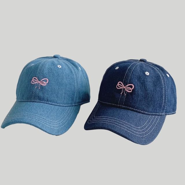 Bow Embroidered Denim Baseball Cap SpreePicky