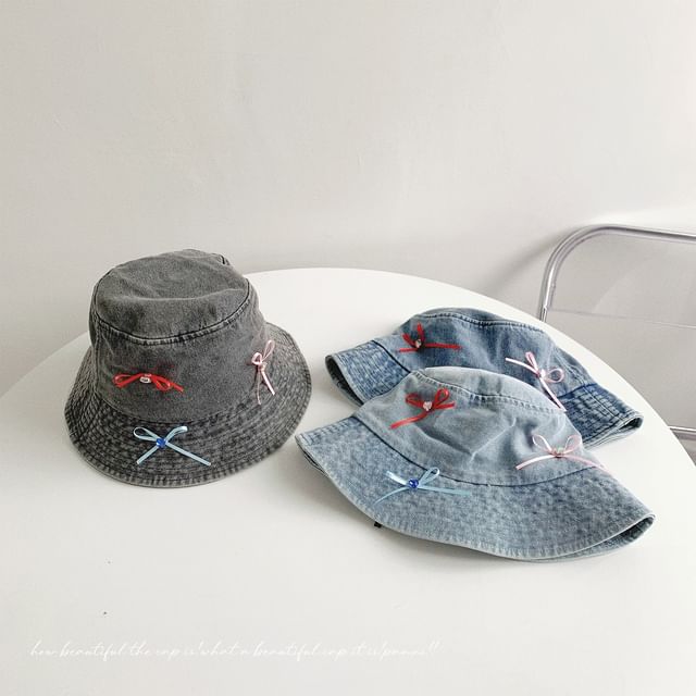 Bow Washed Denim Bucket Hat SpreePicky