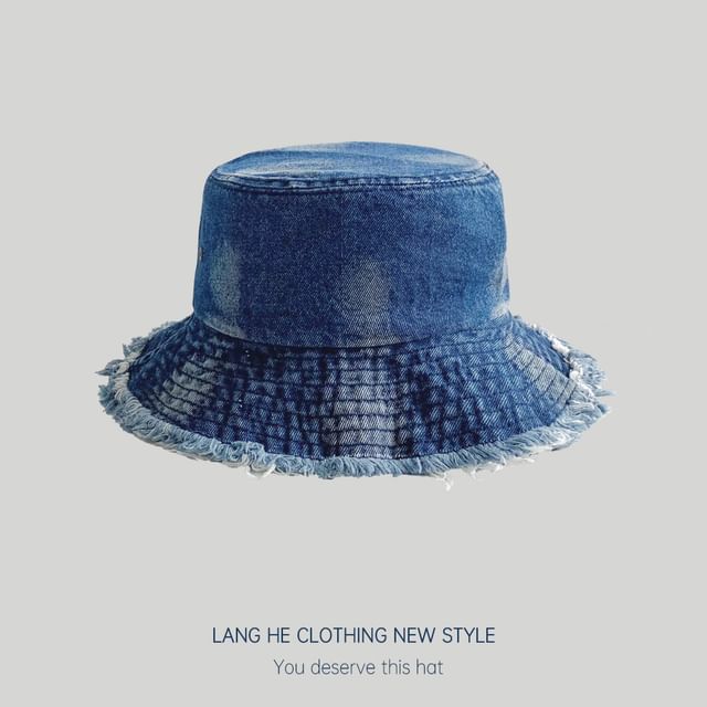 Washed Fray Denim Bucket Hat SpreePicky