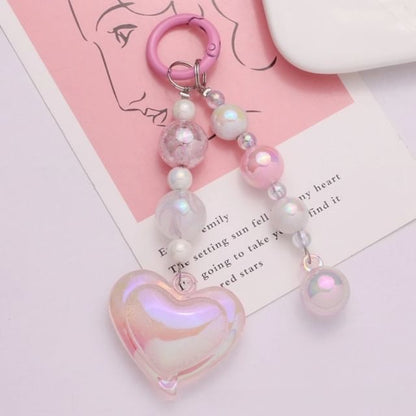 Heart Bead Acrylic Bag Charm Keyring Phone SpreePicky