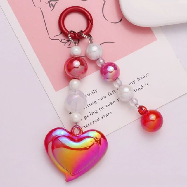 Heart Bead Acrylic Bag Charm Keyring Phone SpreePicky