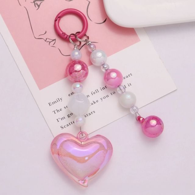 Heart Bead Acrylic Bag Charm Keyring Phone SpreePicky