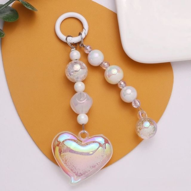 Heart Bead Acrylic Bag Charm Keyring Phone SpreePicky