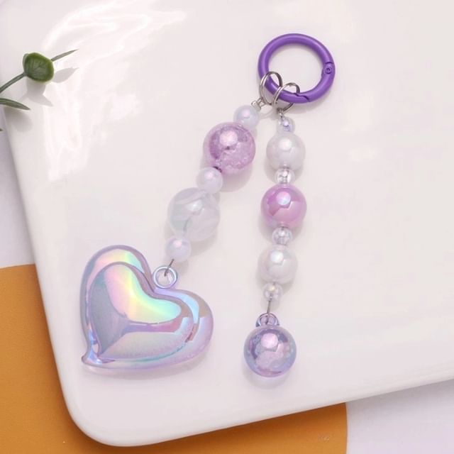 Heart Bead Acrylic Bag Charm Keyring Phone SpreePicky