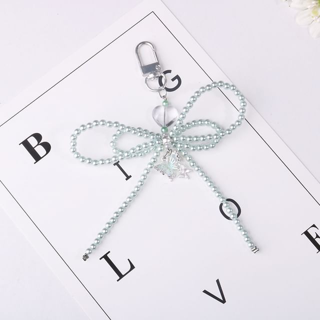 Bow Faux Pearl Resin Bag Charm Keyring Phone SpreePicky