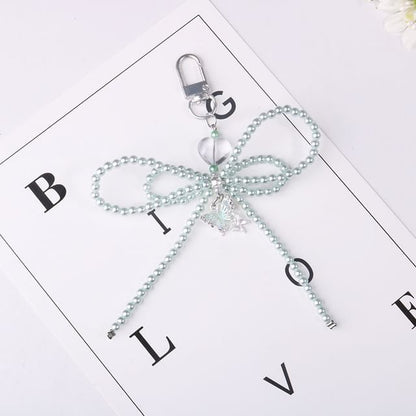 Bow Faux Pearl Resin Bag Charm Keyring Phone SpreePicky