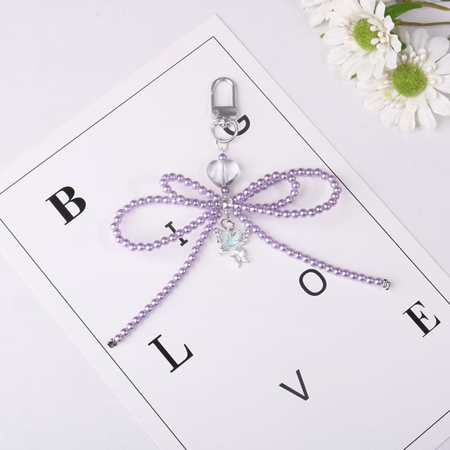 Bow Faux Pearl Resin Bag Charm Keyring Phone SpreePicky