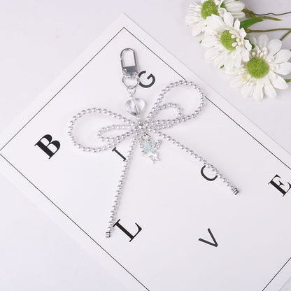 Bow Faux Pearl Resin Bag Charm Keyring Phone SpreePicky