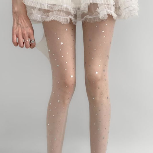 Star Print Sheer Tights SpreePicky