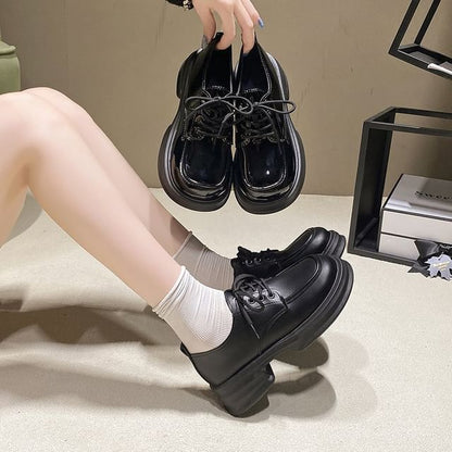 Lace-Up Platform Chunky Heel Derby Shoes SpreePicky