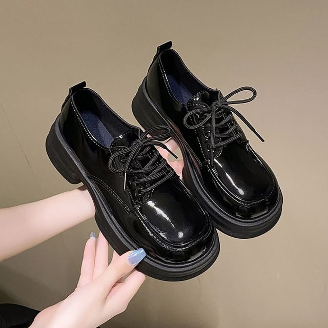 Lace-Up Platform Chunky Heel Derby Shoes SpreePicky