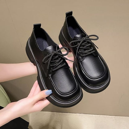 Lace-Up Platform Chunky Heel Derby Shoes SpreePicky