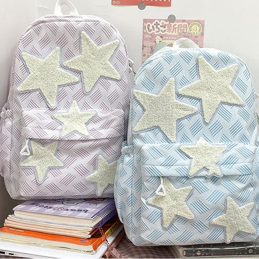 Star Applique Zipper Nylon Backpack mySite