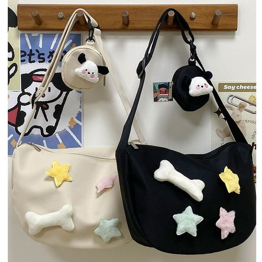 Star Badge Applique Nylon Shoulder Bag With Coin Purse mySite