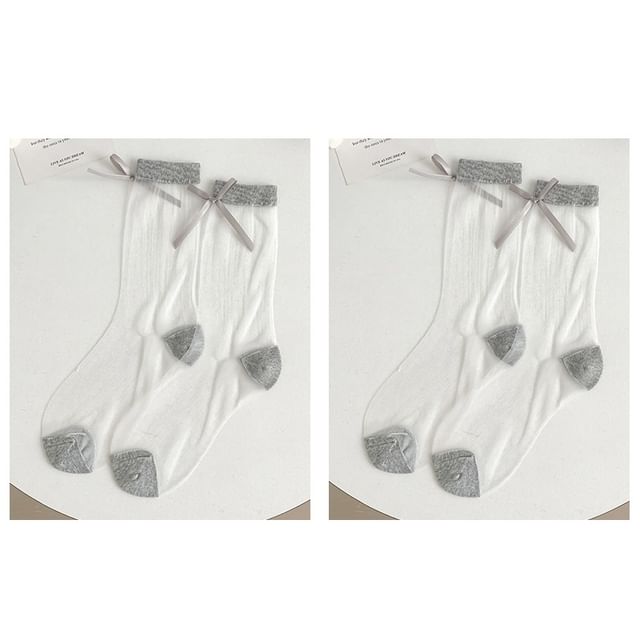 Bow Accent Mesh Socks Set SpreePicky