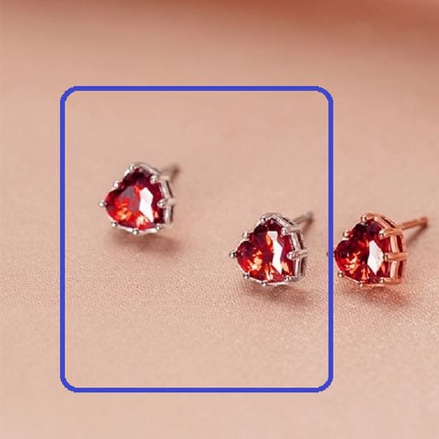 925 Sterling Silver Rhinestone Heart Stud Earring SpreePicky