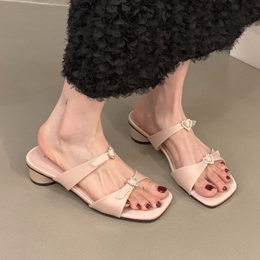 Square-Toe Low Heel Slide Sandals SpreePicky