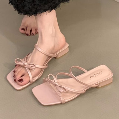 Square-Toe Bow Slide Sandals SpreePicky