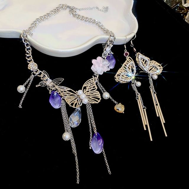 / Earring Butterfly Necklace Fringed FashionChic