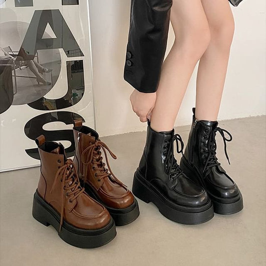 Lace-Up Platform Short Boots SpreePicky