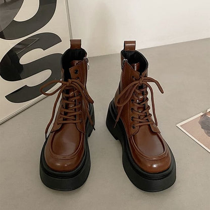 Lace-Up Platform Short Boots SpreePicky