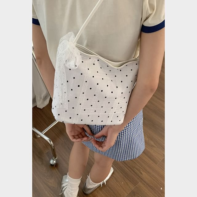 Dotted Lace Trim Shoulder Bag SpreePicky