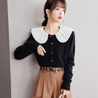 Long Sleeve Ruffle Collar Button Cardigan mySite