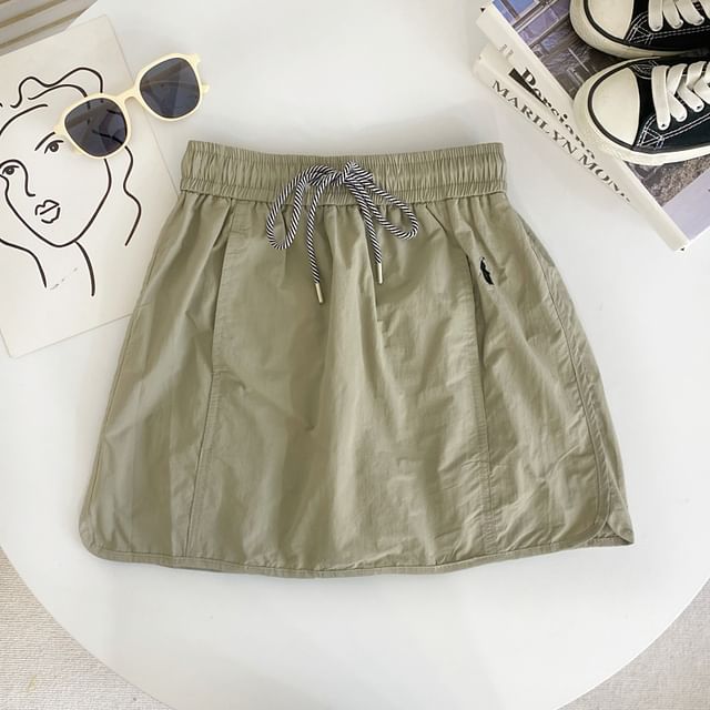 Drawstring Waist Plain Panel Mini A-Line Skirt mySite