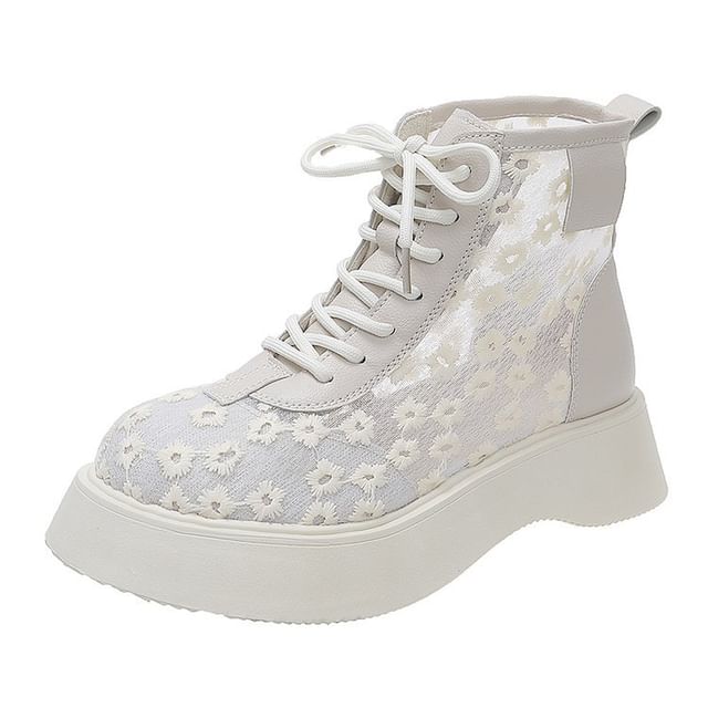 Flower Lace-Up Platform Boots mySite