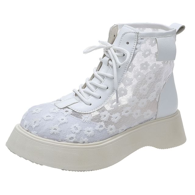 Flower Lace-Up Platform Boots mySite