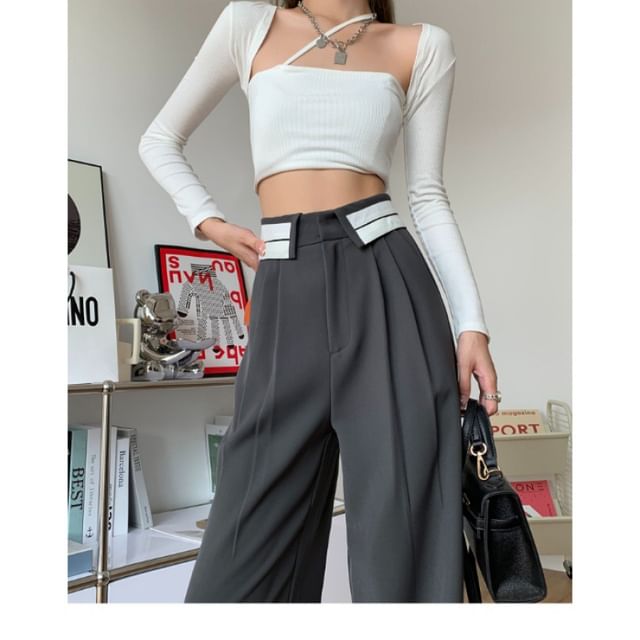 Pleated Pants Wide High Leg Suit Striped Waist FashionChic