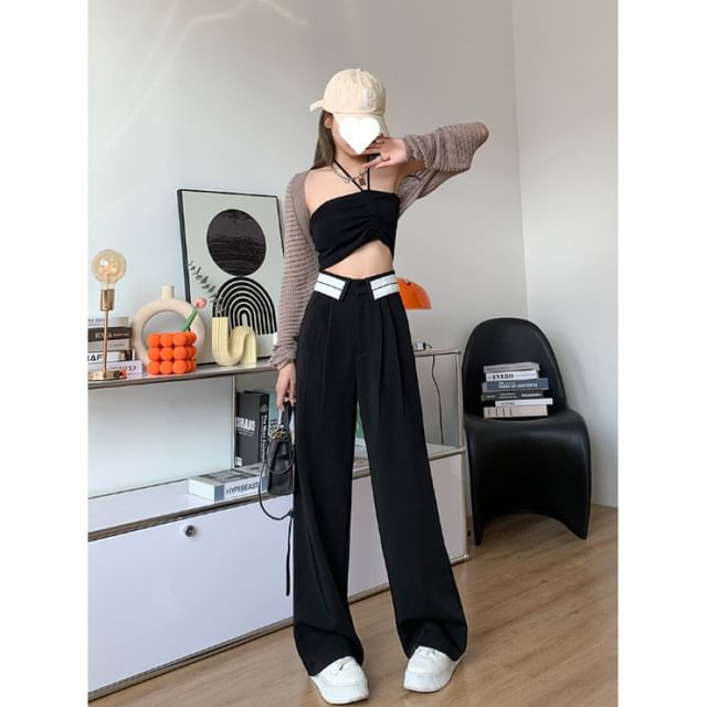 Pleated Pants Wide High Leg Suit Striped Waist FashionChic