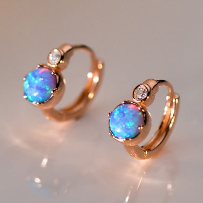 925 Sterling Silver Faux Opal Huggie Earring SpreePicky