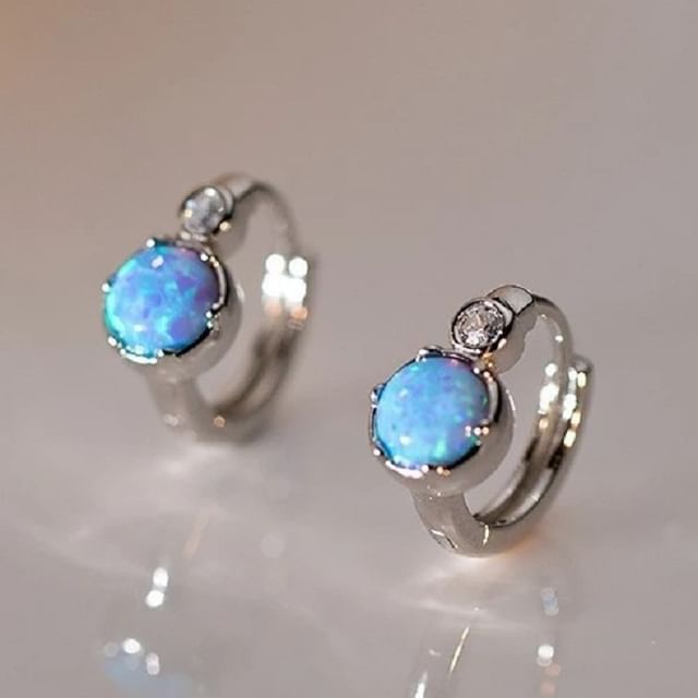 925 Sterling Silver Faux Opal Huggie Earring SpreePicky