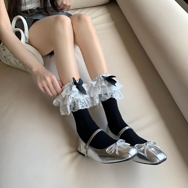 Plain Lace Trim Bow Socks mySite