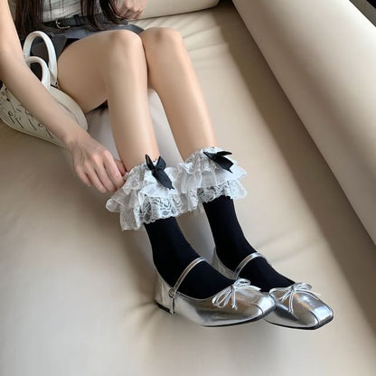 Plain Lace Trim Bow Socks mySite