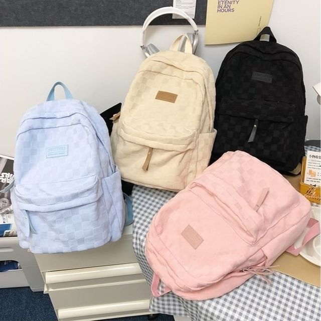 Checked Applique Nylon Backpack SpreePicky