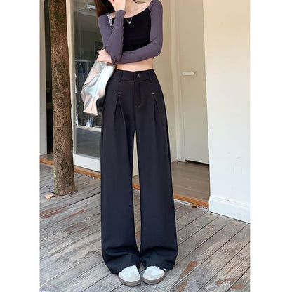 High Rise Plain Loose-Fit Wide-Leg Pants SpreePicky