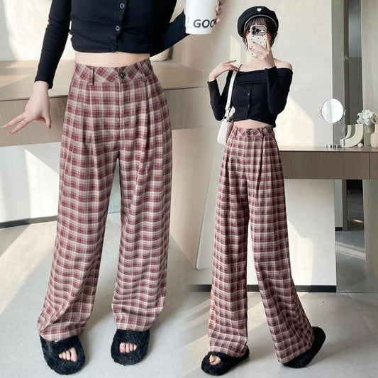 High Waist Plaid Wide Leg Pants SpreePicky