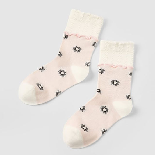 Floral Pattern Crew Socks SpreePicky