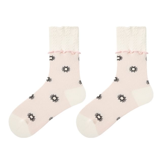 Floral Pattern Crew Socks SpreePicky