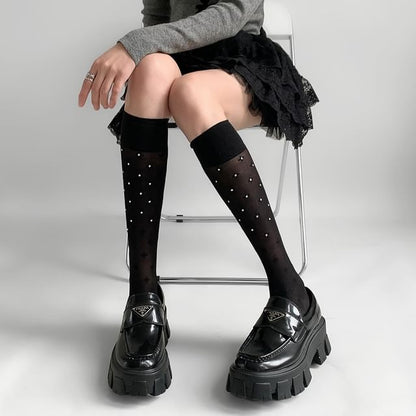 Rhinestone Knee High Socks SpreePicky