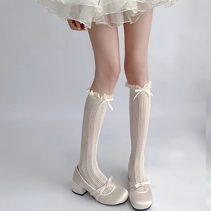 Ruffle Trimmed Knee High Socks Set SpreePicky