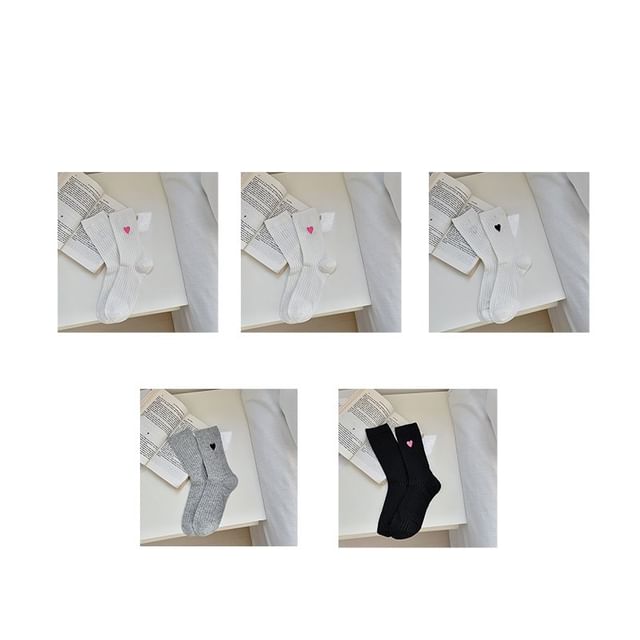 Heart Embroidered Cotton Socks Set SpreePicky