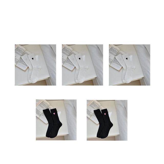 Heart Embroidered Cotton Socks Set SpreePicky